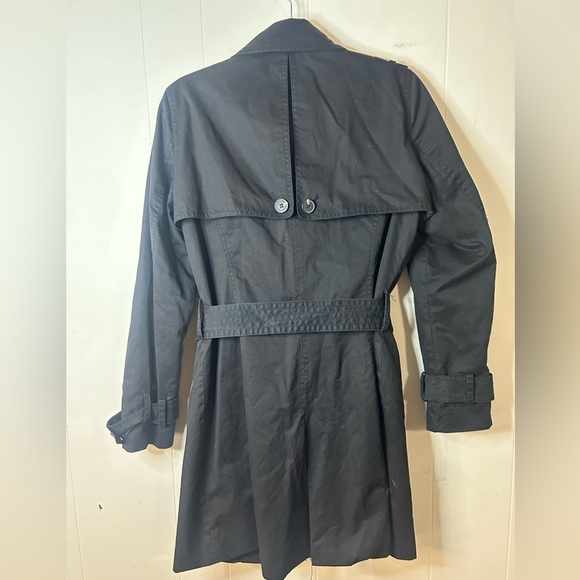 ZARA Basic, size M, long black trench coat, belt, pockets, button up front - Picture 6 of 12